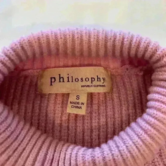 Philosophy Women’s Sweater Size Small Puff Shoulder Mock Neck Pink Flirty Girly - Picture 5 of 7